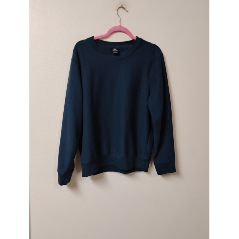 Lands End Mens Teal Blue Waffle Knit Crewneck Sweatshirt Large 42-44
